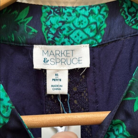 Market & Spruce Blue and Green Tank Top with Pineapple Pattern - Picture 2 of 4
